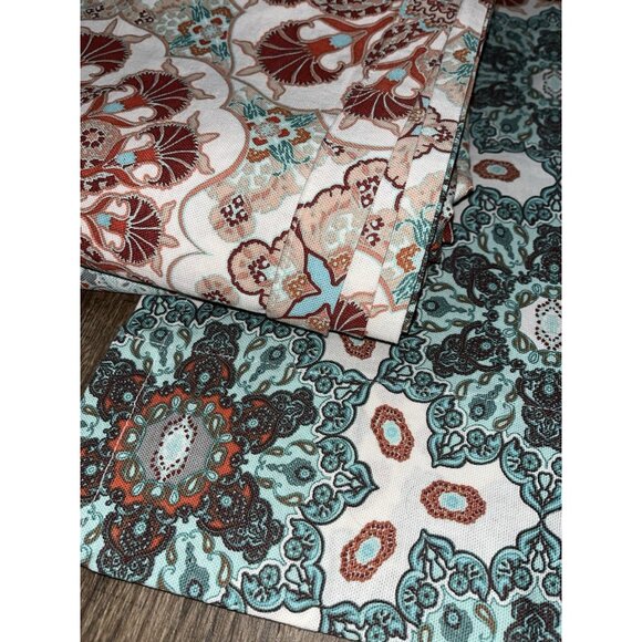 Curtains Set Of 4 Panels 49x82 Bohemian Pattern Coral Gray Teal Rod Pocket 2 Way - Picture 2 of 12